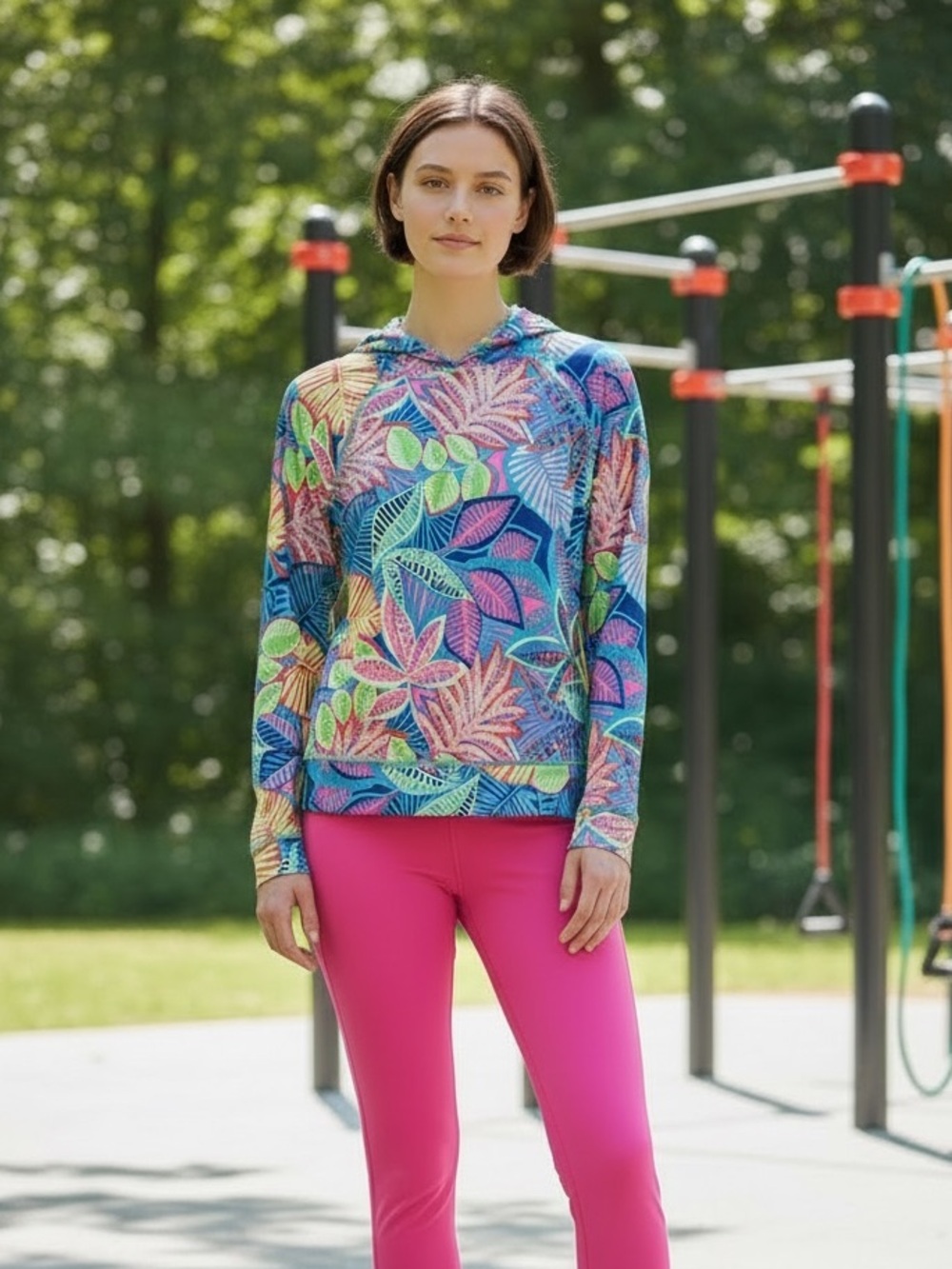 tek gear girls Tropical Leaf Print Hooded Pullover size 14/16